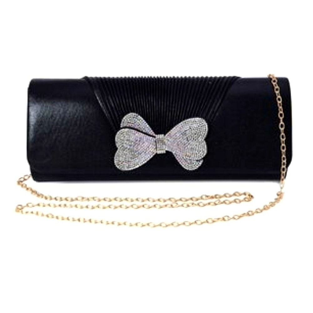 Black Satin Evening Bag Aurora Borealis Rhinestone